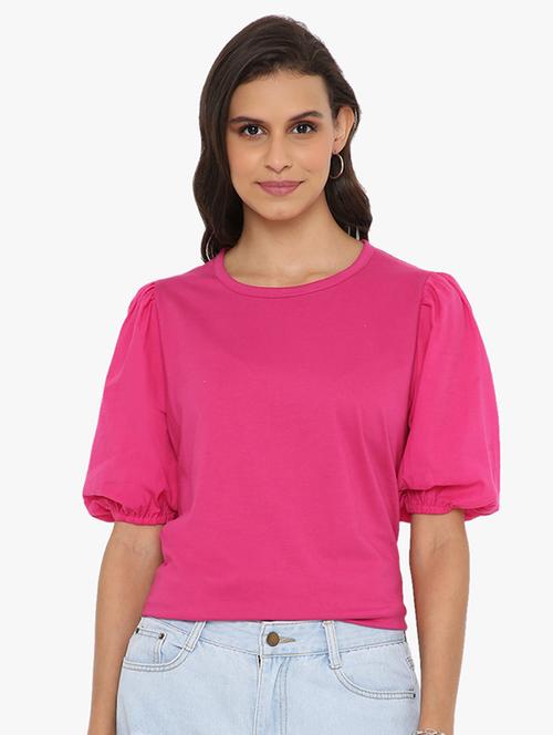 puff sleeved solid  tee - 18421802 - Very Small Image - 1