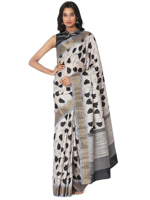 beige art silk printed saree with blouse - 18421917 - Very Small Image - 1