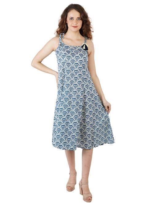 blue printed fit & flare ethnic dress - 18422118 - Very Small Image - 1