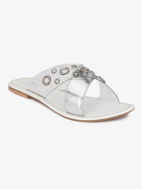 white faux leather flat forms sandals - 18422436 - Very Small Image - 1