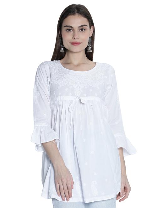 round neck chikankari flared kurti - 18422545 - Very Small Image - 1