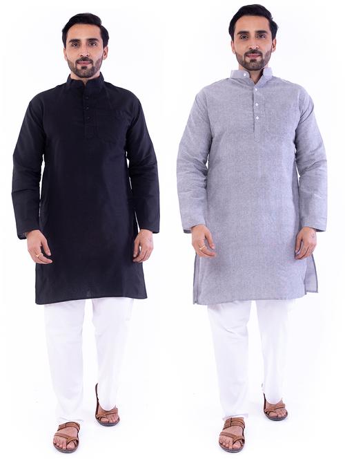 men pack of 2 solid mandarin neck kurta - 18423075 - Very Small Image - 1