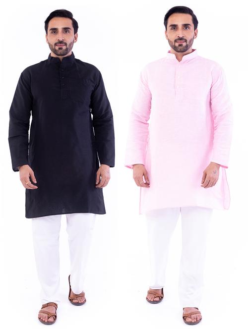 men pack of 2 solid mandarin neck kurta - 18423076 - Very Small Image - 1
