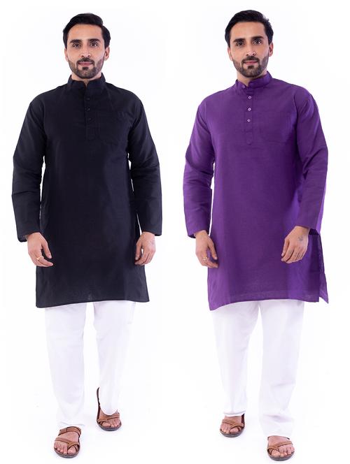 men pack of 2 solid mandarin neck kurta - 18423077 - Very Small Image - 1