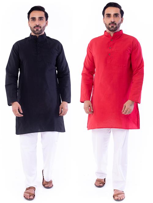 men pack of 2 solid mandarin neck kurta - 18423078 - Very Small Image - 1