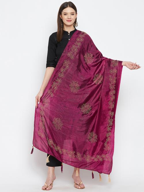 burgundy silk blend dupatta - 18423762 - Very Small Image - 1