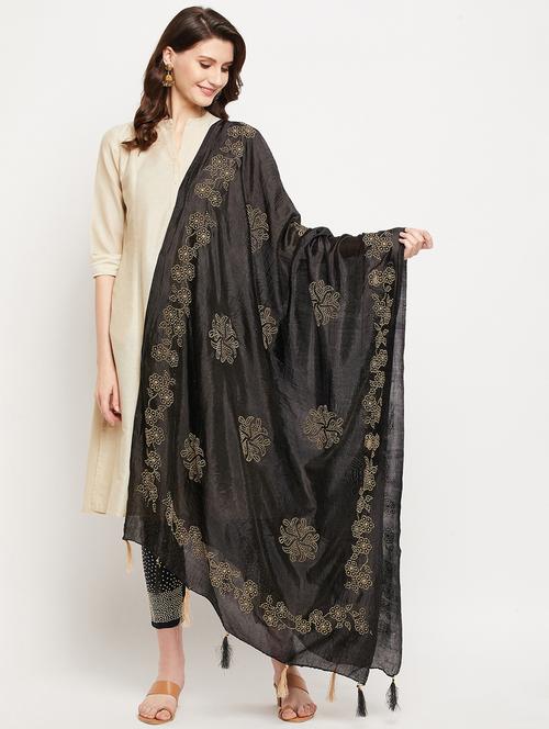 black silk blend dupatta - 18423767 - Very Small Image - 1