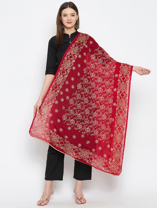 red floral printed dupatta - 18423779 - Very Small Image - 1