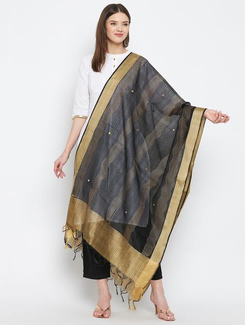 black silk blend dupatta - 18423801 - Very Small Image - 1