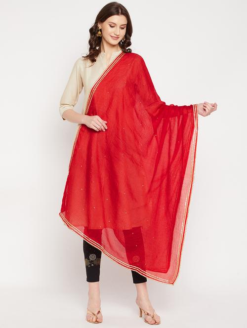 red cotton blend dupatta - 18423843 - Very Small Image - 1