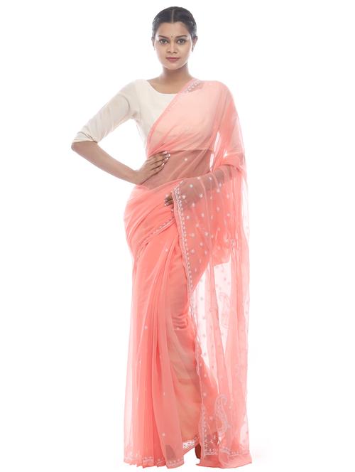 peach georgette saree with blouse - 18424133 - Very Small Image - 1
