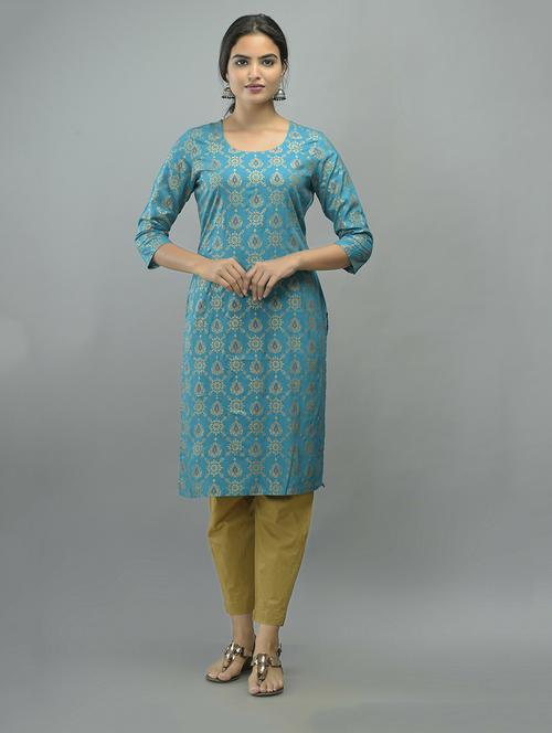 blue printed straight kurta - 18424152 - Very Small Image - 1