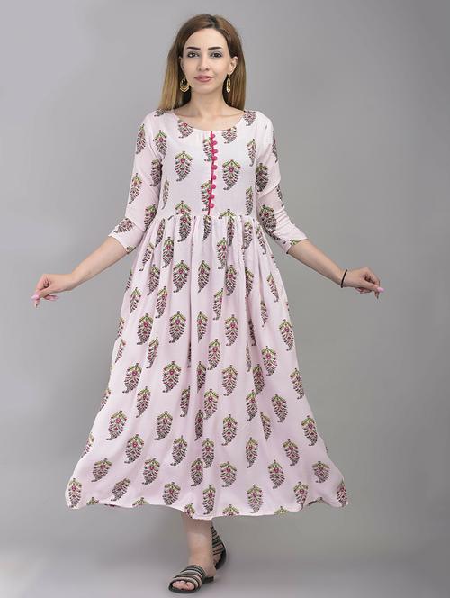 pink printed flared kurta - 18424157 - Very Small Image - 1