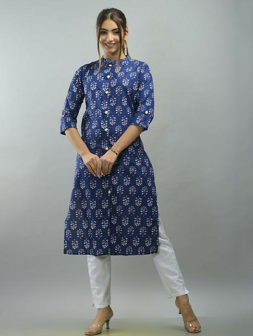 blue printed straight kurta - 18424177 - Very Small Image - 1
