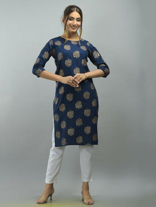 blue printed straight kurta - 18424178 - Very Small Image - 1