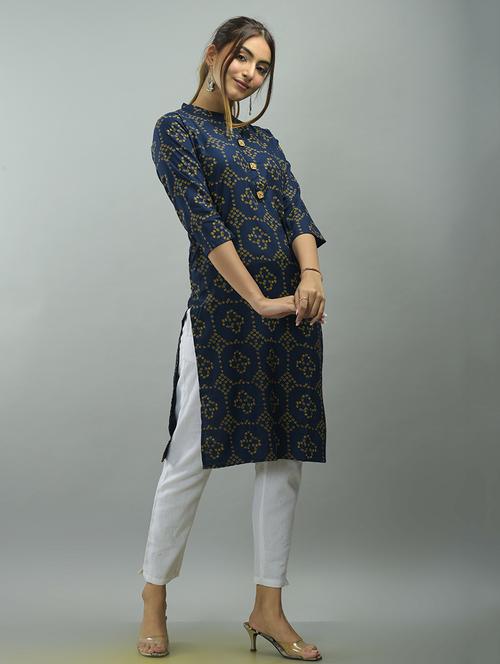 blue printed straight kurta - 18424186 - Very Small Image - 1