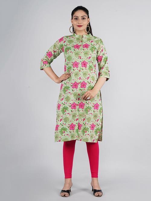 pink printed front slit kurta - 18424204 - Very Small Image - 1