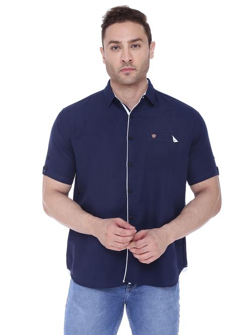 navy blue solid casual shirt - 18424619 - Very Small Image - 1