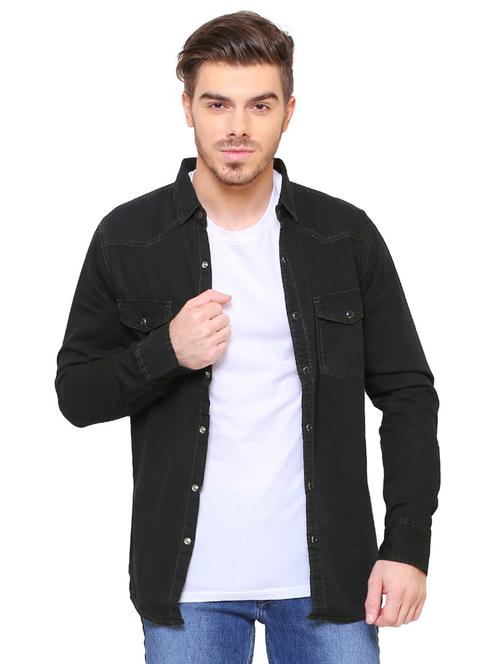 black denim casual shirt - 18424671 - Very Small Image - 1