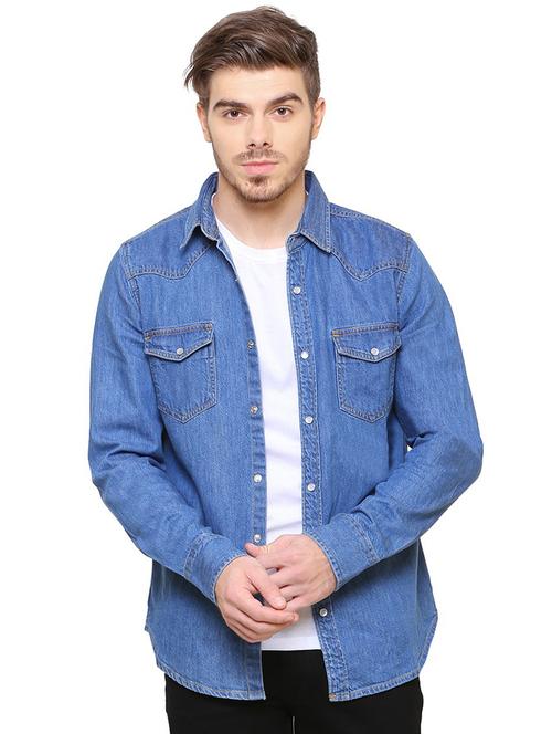 blue denim casual shirt - 18424674 - Very Small Image - 1