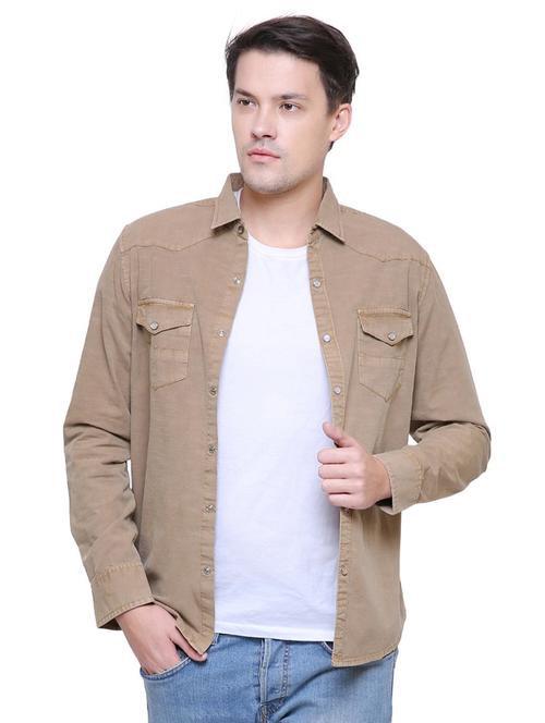 beige denim casual shirt - 18424676 - Very Small Image - 1