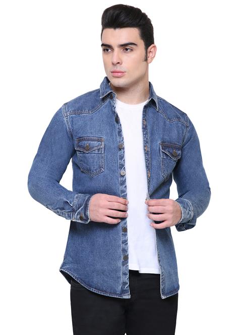 blue denim casual shirt - 18424679 - Very Small Image - 1