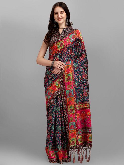 women's floral multi colored saree with blouse - 18424833 - Very Small Image - 1