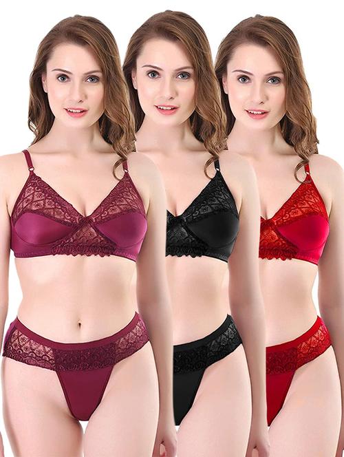 pack of 3 lace detail bra & panty set  - 18425138 - Very Small Image - 1