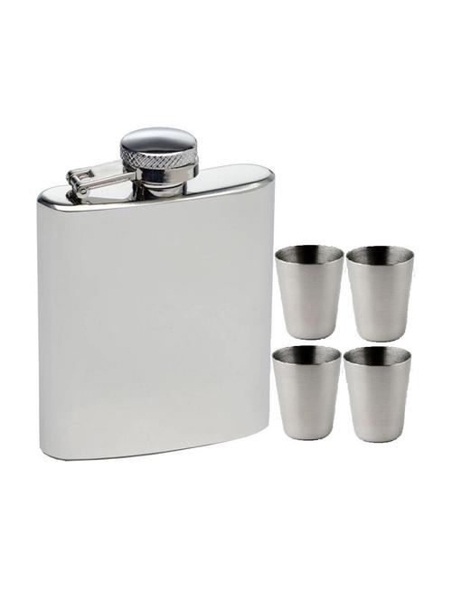 dynore hip flask 7 oz with 4 shot glass 5 - piece bar set (stainless steel) - 18425175 - Very Small Image - 1