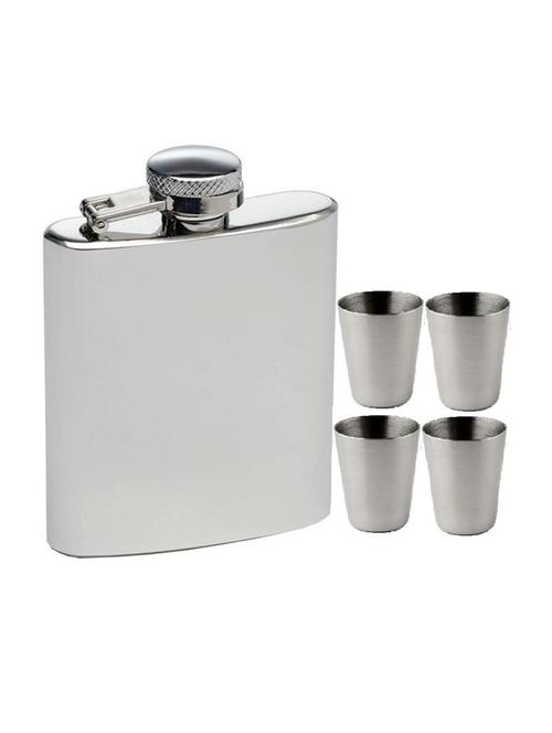 dynore hip flask 8 oz with 4 shot glasses 5 - piece bar set (stainless steel) - 18425201 - Very Small Image - 1