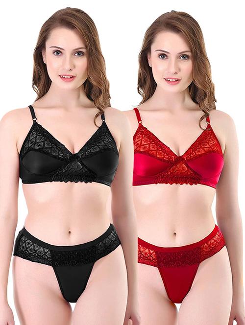 pack of 2 lace detail bra and panty set - 18425482 - Very Small Image - 1