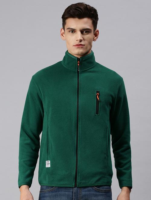 green solid high neck casual jacket - 18425617 - Very Small Image - 1