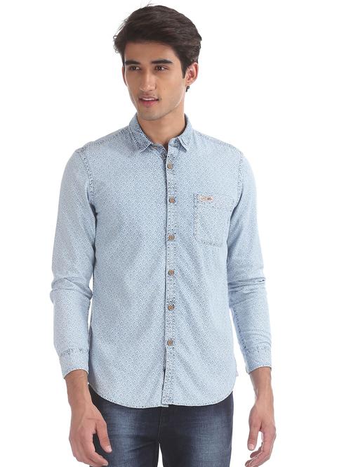 blue printed casual shirt - 18426382 - Very Small Image - 1