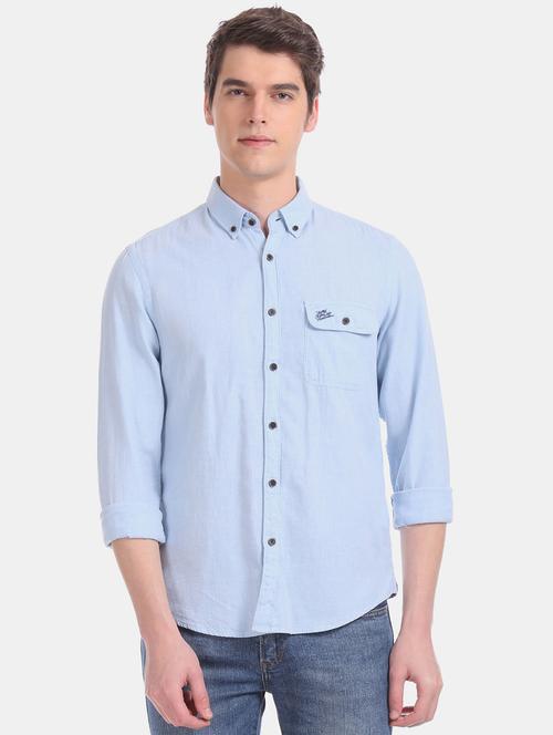 light-blue solid casual shirt - 18426384 - Very Small Image - 1