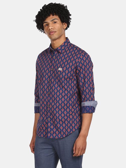 blue printed casual shirt - 18426390 - Very Small Image - 1