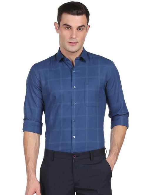 navy-blue checkered formal shirt - 18426451 - Very Small Image - 1