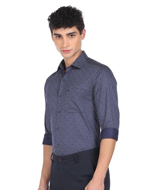 navy-blue printed formal shirt - 18426469 - Very Small Image - 1