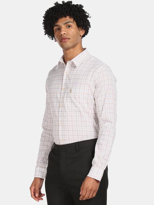 beige checkered formal shirt - 18426496 - Very Small Image - 1
