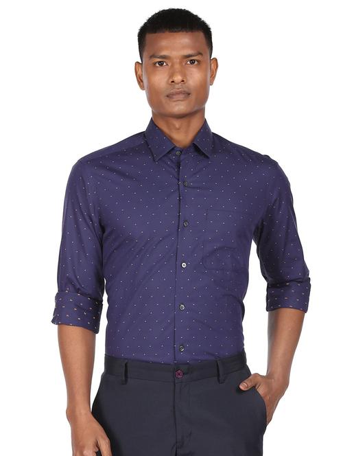 navy-blue printed formal shirt - 18426549 - Very Small Image - 1