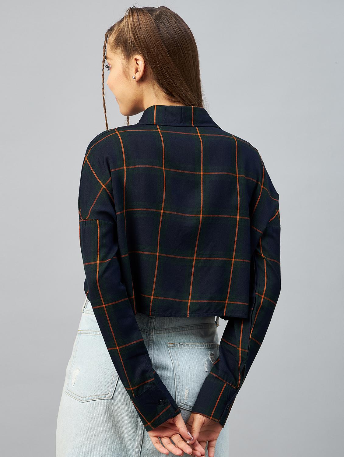 long sleeved checkered crop shirt - 18426992 - Zoom Image - 2