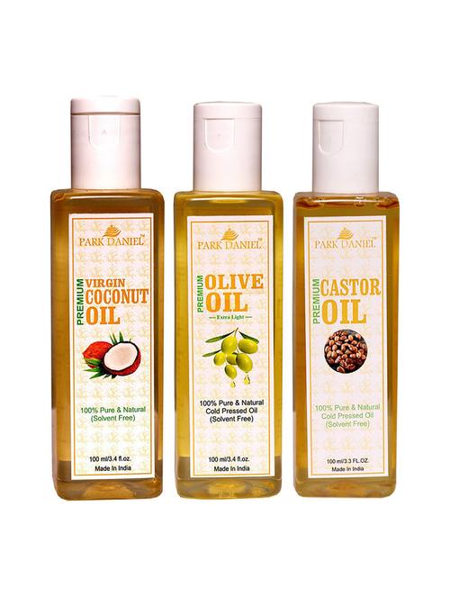 park daniel coconut oil, olive oil & castor oil- 3 bottles(300ml) - 18428062 - Very Small Image - 1