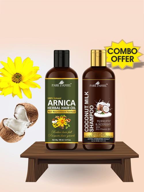 park daniel premium arnica herbal hair oil & coconut milk shampoo combo pack of 2 bottle of 100 ml(200 ml) - 18428730 - Very Small Image - 1