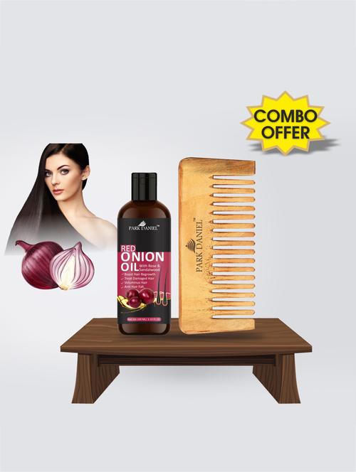 park daniel premium red onion oil hair oil (100ml) & neem detangler wooden comb combo - 18428748 - Very Small Image - 1