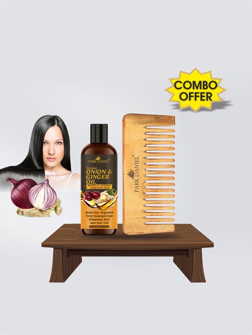 park daniel premium onion & ginger oil hair oil (100ml) & neem detangler wooden comb combo - 18428754 - Very Small Image - 1