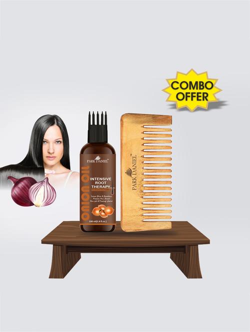 park daniel premium onion intensive root therapy hair oil (100ml) & neem detangler wooden comb combo - 18428756 - Very Small Image - 1