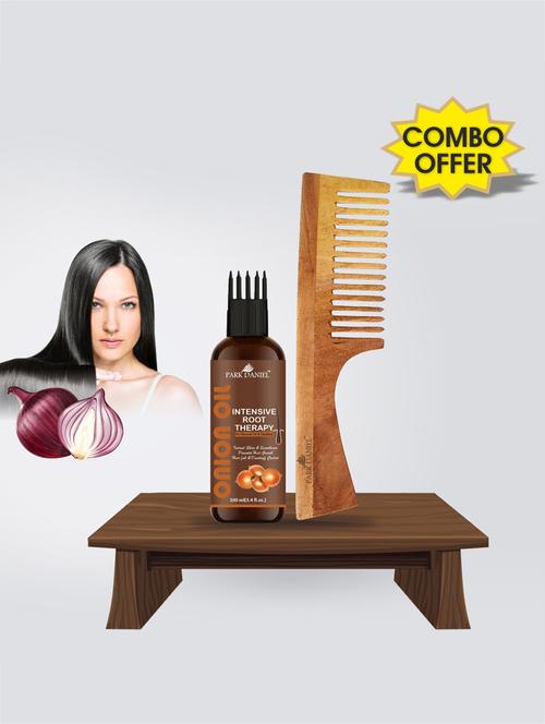park daniel premium onion intensive root therapy hair oil (100ml) & neem ecofriendly wooden comb combo - 18428757 - Very Small Image - 1