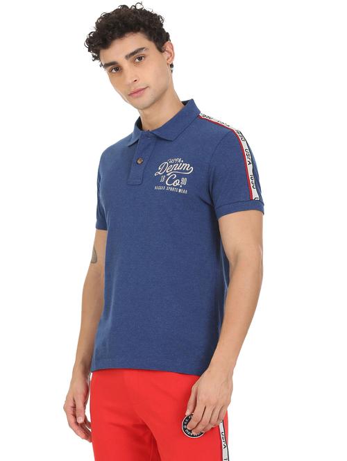 navy-blue chest-printed polo t-shirt - 18429017 - Very Small Image - 1