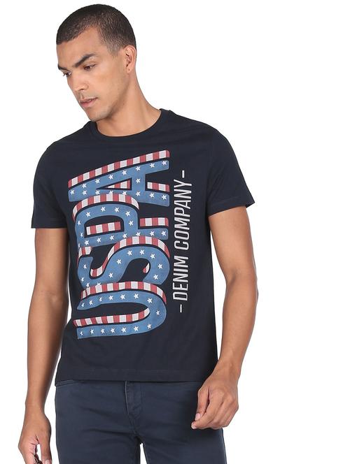 navy-blue chest-printed t-shirt - 18429080 - Very Small Image - 1