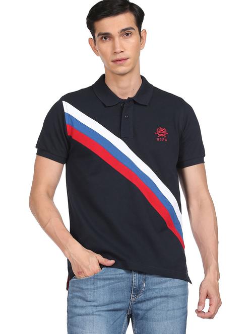 navy blue striped polo t-shirt - 18429142 - Very Small Image - 1