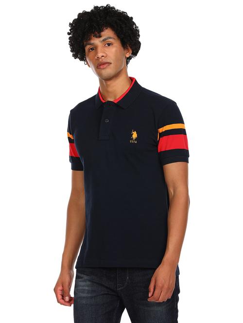 navy blue solid polo t-shirt - 18429143 - Very Small Image - 1
